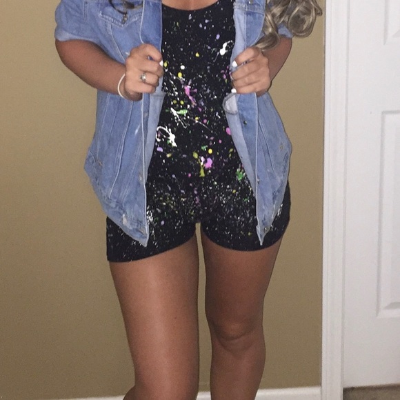 Cute Paint Splatter T-Shirt Romper - Picture 2 of 4